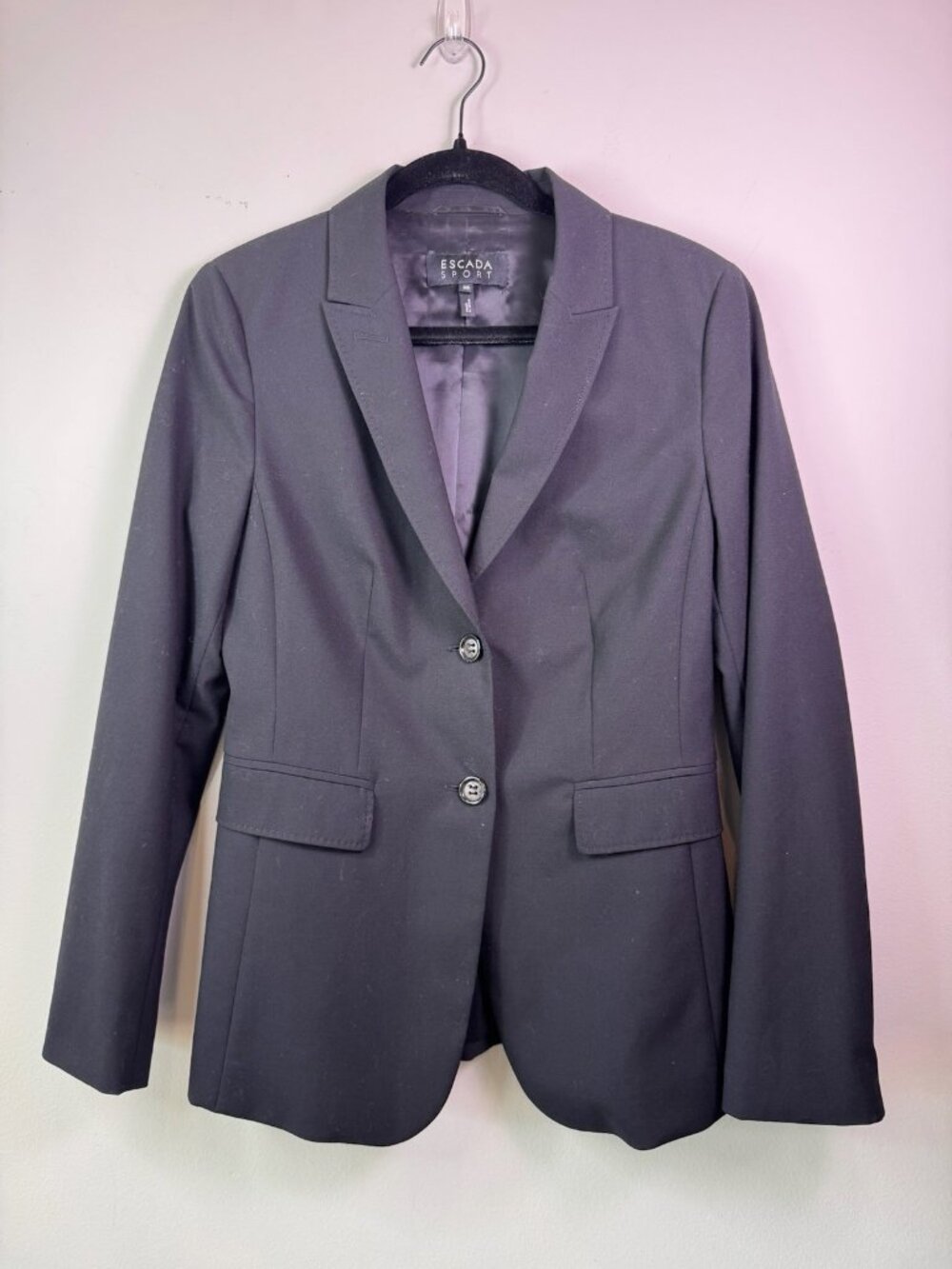 Escada Sport Womens Black Blazer Jacket Wool Blend Size 38